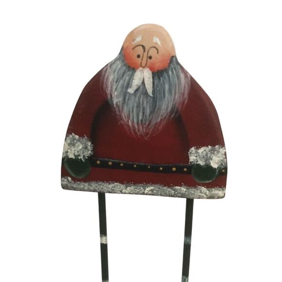Vintage Hand Painted Wooden Folk Art Santa Long Legs Bald 7" High - Picture 1 of 6